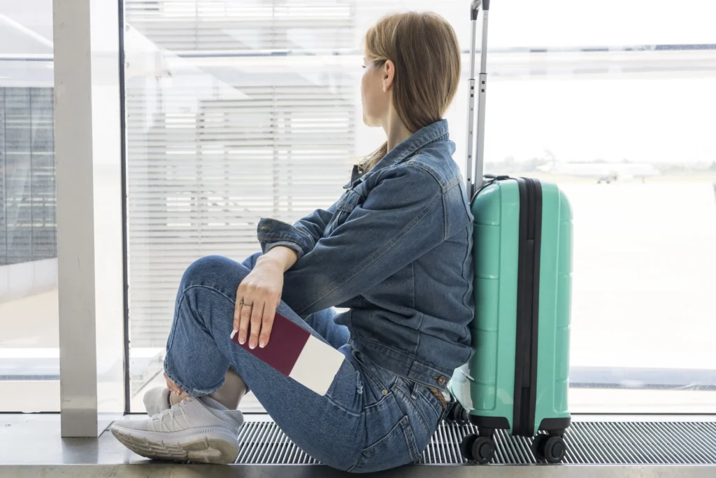 Šta da radite ako je vaš let otkazan? Prava, refundacija i kompenzacija 2 side view woman waiting airport min